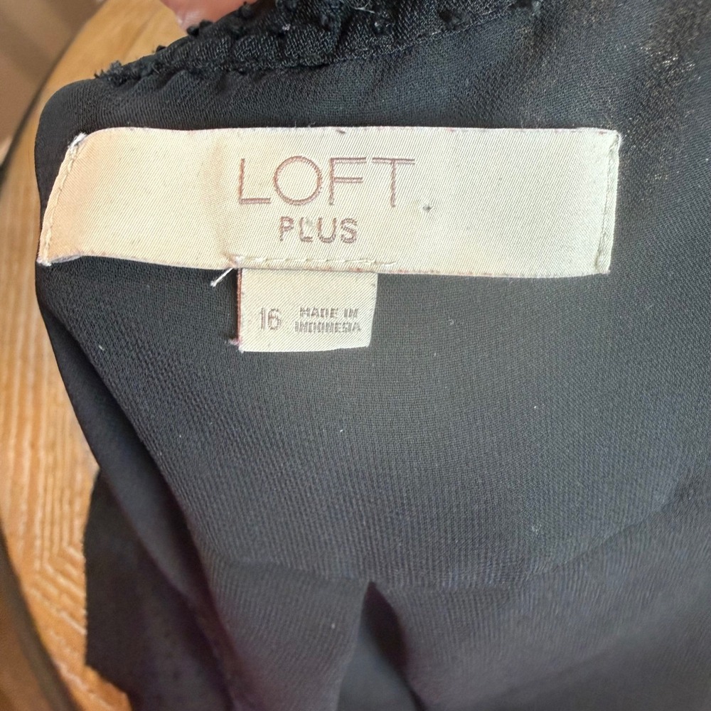 Loft Plus Velvet Trim Swiss Dots Long Sleeve Blouse Black‎ Size 16 - Picture 5 of 8